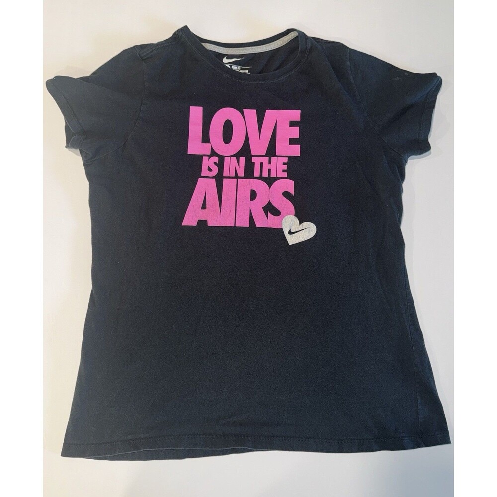 Nike Womens T-Shirt Black XL Slim Fit “Love Is In The Airs” Graphic